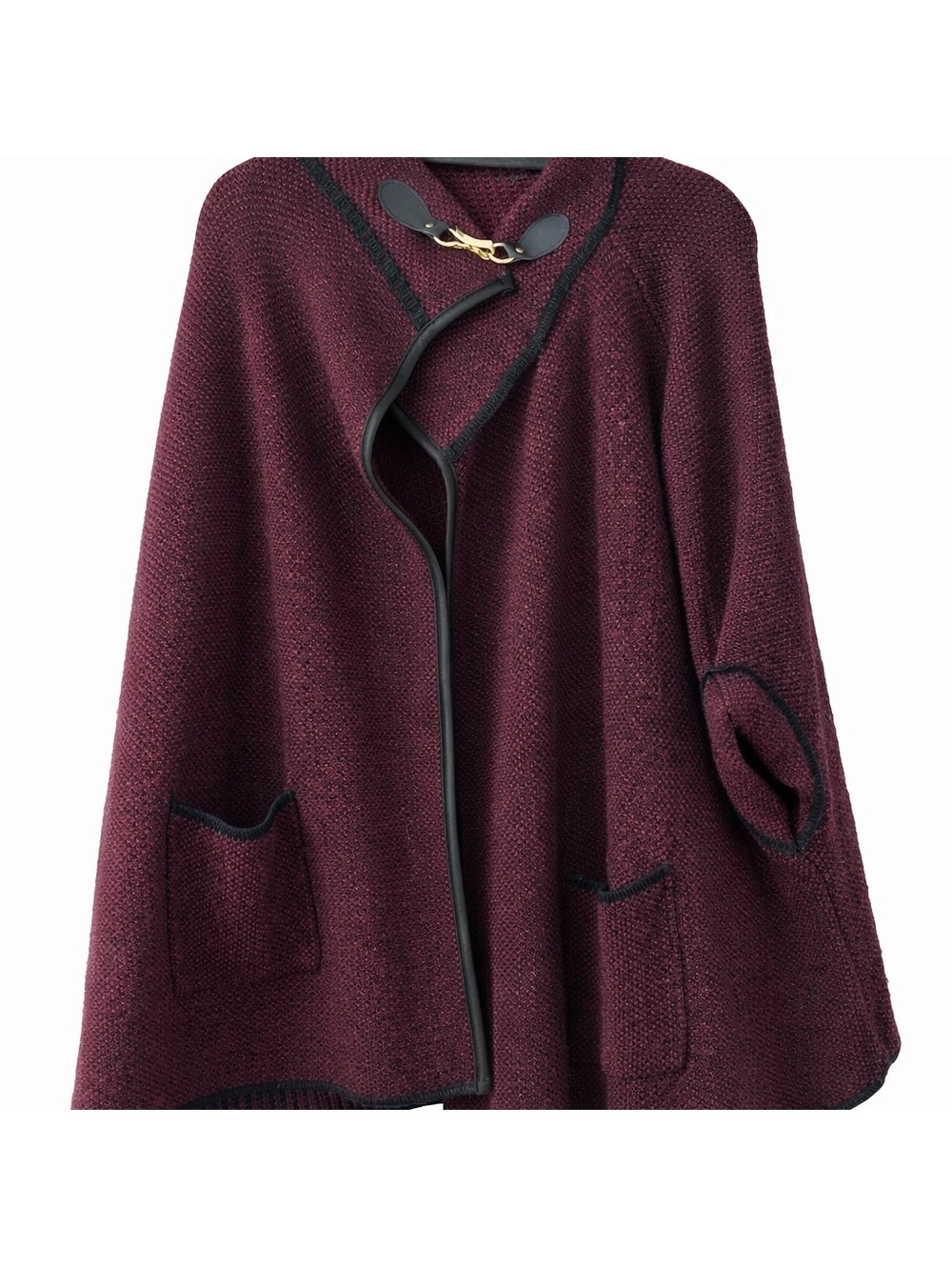 Macy's Burgundy Women's Sweater Cape with Black Trim